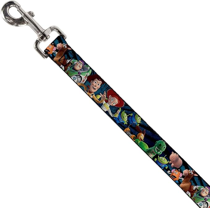 Buckle-Down Pet Leash - Toy Story Characters Running Denim Rays - 4 Feet Long - 1/2" Wide