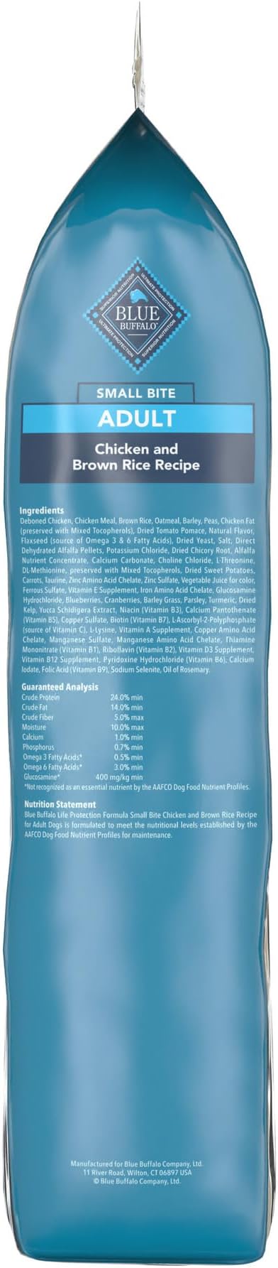 Blue Buffalo Life Protection Formula Natural Adult Small Bite Dry Dog Food, Chicken and Brown Rice 30-lb