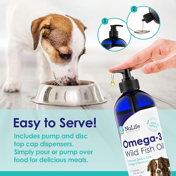 Liquid Fish Oil for Dogs with Omega 3, 6 & 9 Fatty Acids, Wild Caught from Iceland, Skin and Coat Supplement for Shedding, Itchy Skin, Allergies, Brain and Heart Health, Rich in EPA + DHA - 16 oz