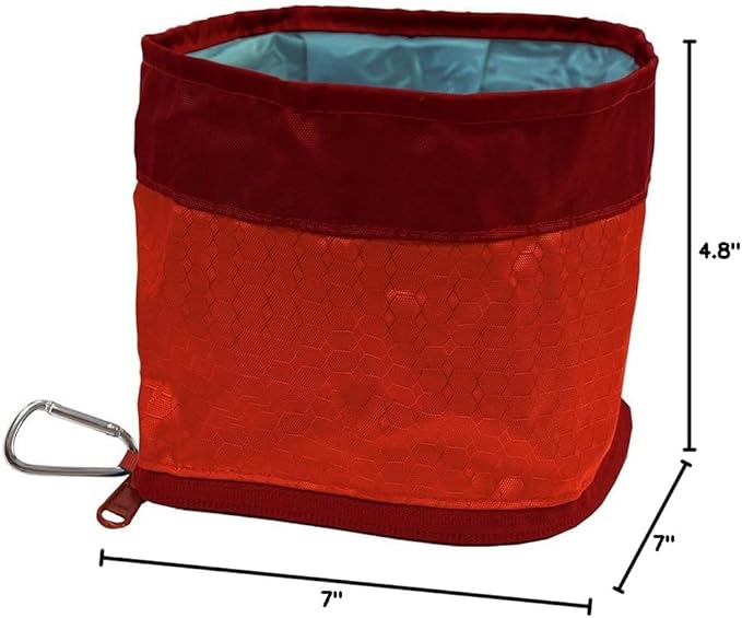 Kurgo Zippy Bowl for Dogs, Collapsible Travel Dog Bowls, Pet Food & Water Hiking Container, Food Grade Silicone, Travel Accessories for Pets, includes Carabiner, Holds 48 oz (Barn Red)