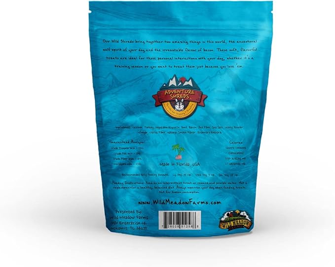 Wild Meadow Farms - Adventure Shreds Beef & Bacon Dog Treats, Soft & Thin Dog Treats for Training & Rewards, Grain-Free Snacks for Pets of All Breeds and Ages - 2.5 Ounce Pouch