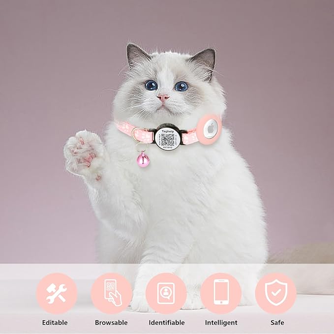 Reflective Kitten Collars with Bell,Cat Collar Breakaway with QR Code Name Tag, Cat ID Tag Personalized, Ultra-Durable, Adjustable, Fits Most Girl Boy Small Large Cats (Pink Reflective)