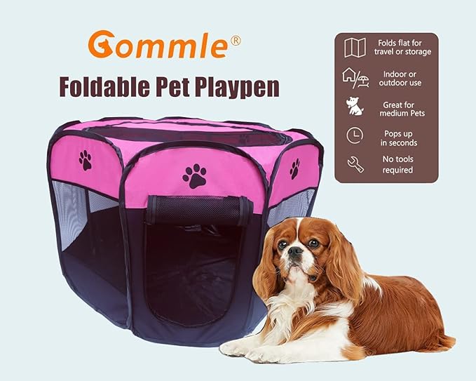Portable Pet Playpen for Small Cat Dog Puppy Rabbit,Cat Kitten Playpen Indoor Outdoor with Carrying Case,Waterproof Bottom and Removable Zipper Top (M(35.4" x35.4" x23.6"), Rose)
