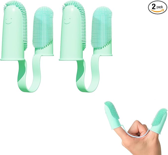 Pet Finger Toothbrush Kit, 2 Pack Dog Double-Finger Toothbrush Kit, 135ÂșSurround Bristles for Easy Teeth Cleaning for Pets, Double-Finger Toothbrush Dental Care for Puppies, Dogs Cats-Blue