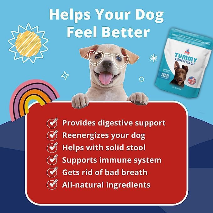 Tummy Essentials Probiotics for Dogs - Eliminate Digestive Dysfunction - Supports Gut Health - Dog Probiotics Support a Happy and Active Life - Made for All Dogs and in The USA, 30 Chews