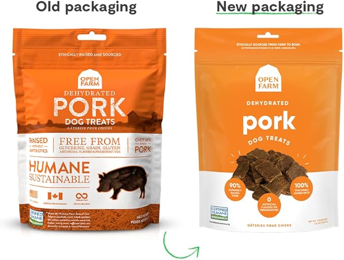 Open Farm Dehydrated Pork Grain Free Dog Treats, Humanely Raised Pork Recipe with Natural Simple Ingredients and No Artificial Flavors or Preservatives, 4.5 oz