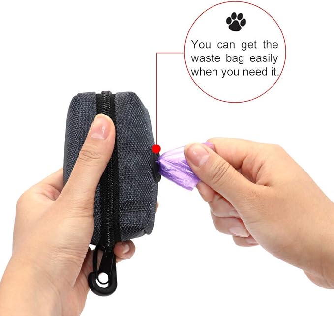SLSON Pet Waste Bag Dispenser Zippered Pouch,Portable Dog Poop Bag Holder Leash Attachment Lightweight Fabric Bags (Dark Grey)
