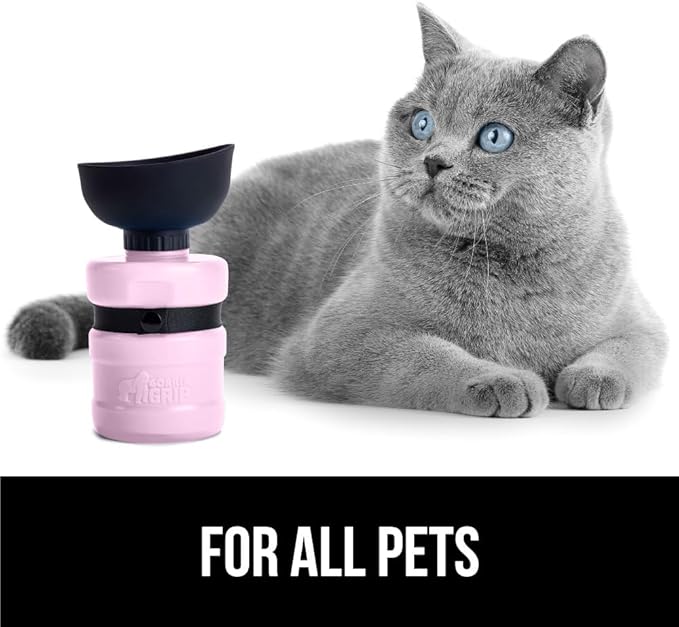 Gorilla Grip No Spill Portable Dog Water Bottle with Built in Bowl, Food Grade Silicone Leak Proof Pets Travel Drink Dispenser, Puppy Walk Training, Pet Hiking Essentials, Trip Accessories, Pink