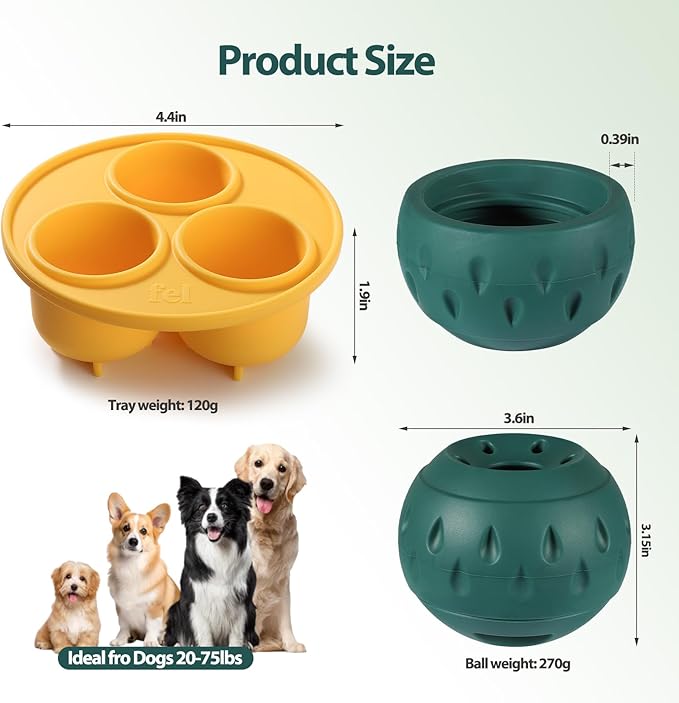 Dog Chew Toy, Interactive Puzzle Treat Dispensing Dog Toy with Silicone Tray Mold to Keep Them Busy, Frozen Fillable Rubber Dog Teething Toy for Small Medium Large Dogs, Sturdy Safe, Easy Clean
