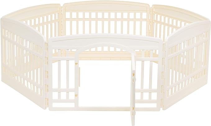 Amazon Basics - Round Dog Playpen, Pet Exercise Pen with Door, 24-Inches, 6 Panel, Beige