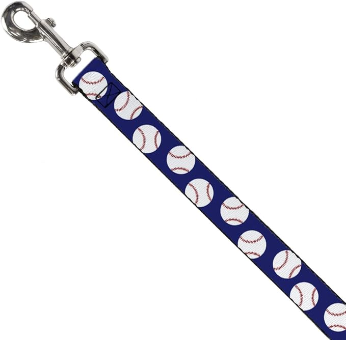 Dog Leash Baseballs Scattered Blue 4 Feet Long 1.5 Inch Wide