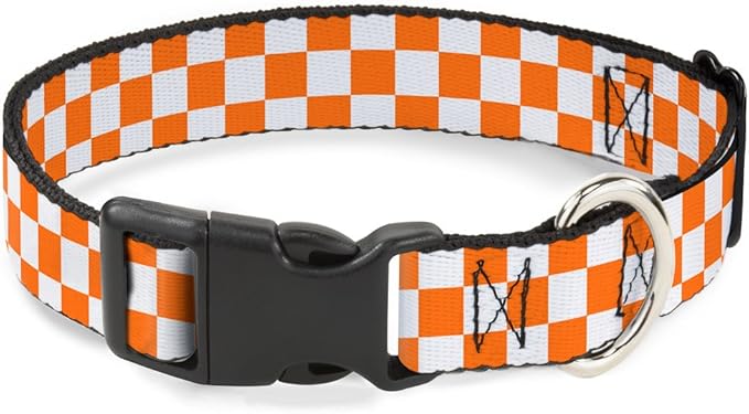 Buckle-Down Plastic Clip Collar - Checker White/TN Orange - 1/2" Wide - Fits 9-15" Neck - Large