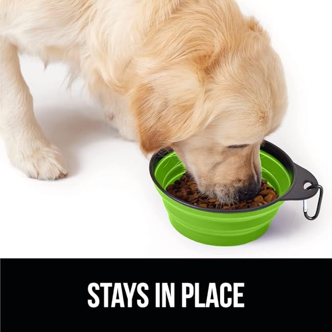 Gorilla Grip Collapsible Dog Bowl, Silicone Set of 2 Travel Bowls with Carabiner, Foldable and Portable Accessories for Cat and Dogs, Small Pet Hiking Supplies, Food and Water, 1 Cup, Royal Blue/Green