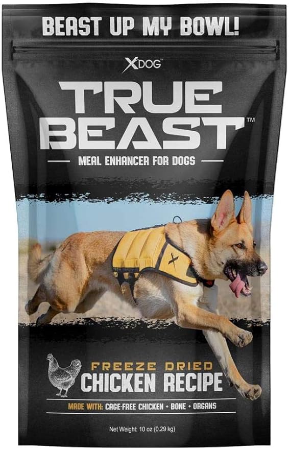 Xdog True Beast Dog Food Toppers - Chicken | Freeze Dried Chicken, Chicken Organs, Pumpkin for Dogs | Perfect for Picky Eaters | Plus Pre and Probiotics for Dogs Digestive Health