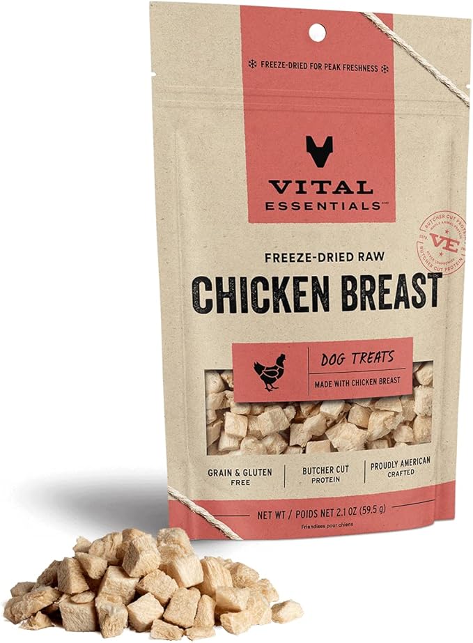 Vital Essentials Freeze Dried Raw Single Ingredient Dog Treats, Chicken Breast, 2.1 oz