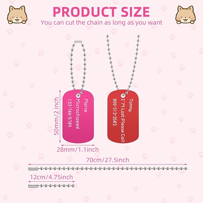 300 Pcs Blank Dog Tags Set Includes 150 Pcs Aluminum Blank Tags Laser Engraving Blanks and 150 Pcs Necklace Chain Rectangle Stamping Tags for Pet DIY Decorative Craft, 10 Colors(150 Set)