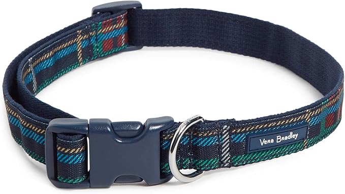 Vera Bradley Women's Recycled Lighten Up Water-repellent Adjustable Pet Collar, Tartan Plaid, Large