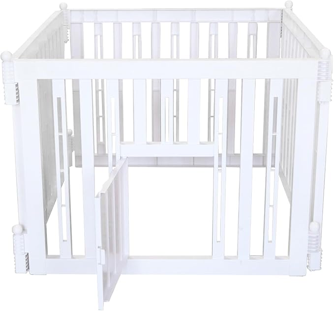 RIZZARI Foldable Plastic Dog Playpen, 4 Panels Pet Fence with Doors for Small Cats and Dogs, Portable Pet Barrier for Indoor and Outdoor, Easy to Assemble (White with Door)