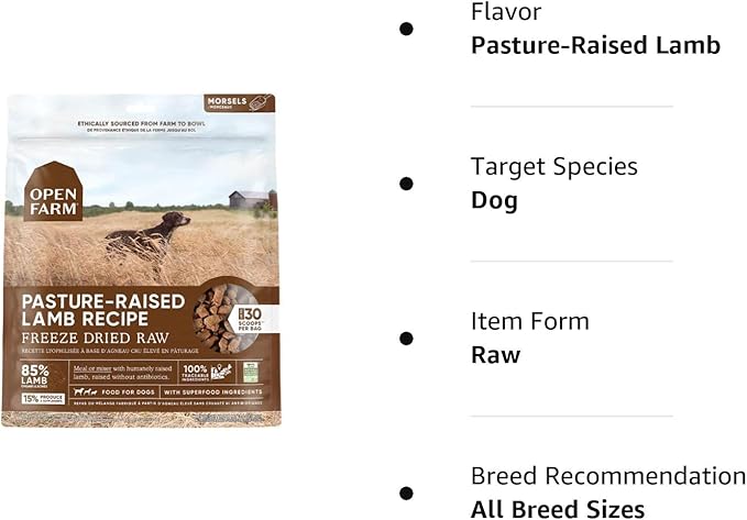 Open Farm Freeze Dried Raw Dog Food, Humanely Raised Meat Recipe with Non-GMO Superfoods and No Artificial Flavors or Preservatives (22 Ounce (Pack of 1), Pasture Raised Lamb)