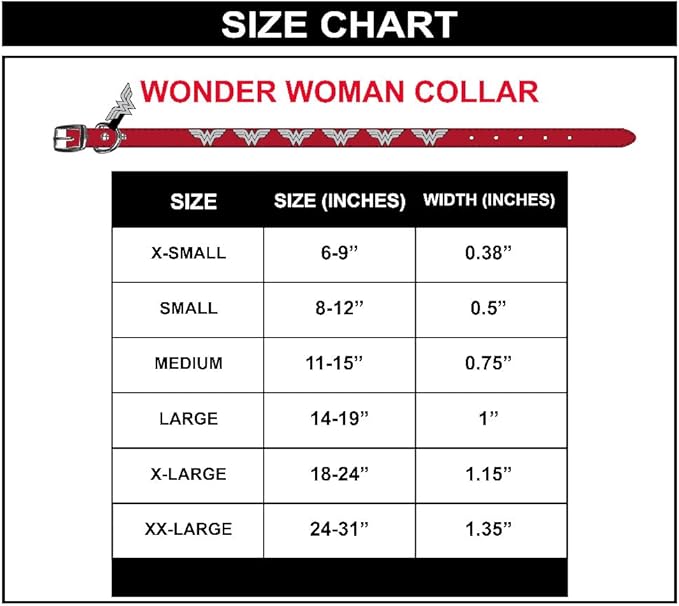 Buckle-Down Dog Collar, DC Comics, Wonder Woman with WW Icon Charms, Extra Large 18 to 24 Inch Length 1.15 Inches Wide