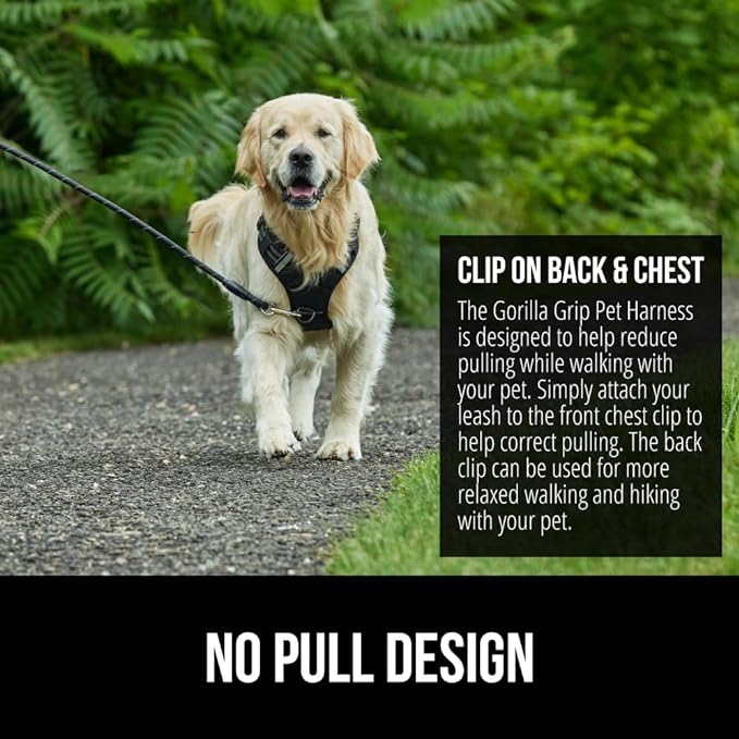 Gorilla Grip No Pull Comfortable Durable Dog Harness with Handle, Pet Leash Clips on Chest or Back for Walking, Padded Mesh Pets Vest, Adjustable Reflective Straps, Puppy Training, Black