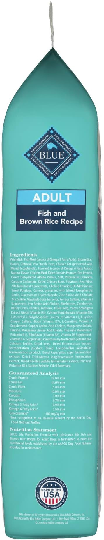 Blue Buffalo Life Protection Formula Natural Adult Dry Dog Food, Fish and Brown Rice 15-lb