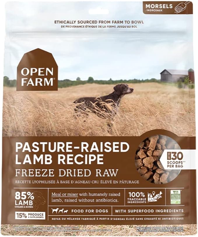 Open Farm Freeze Dried Raw Dog Food, Humanely Raised Meat Recipe with Non-GMO Superfoods and No Artificial Flavors or Preservatives (22 Ounce (Pack of 1), Pasture Raised Lamb)