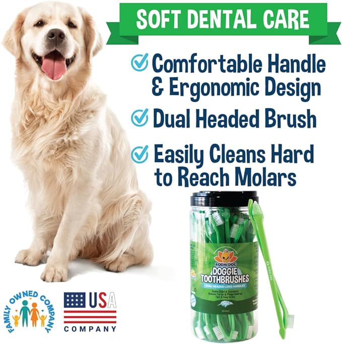 Bodhi Dog 8-Pack Dual-Headed Long Dog Toothbrush Set | Gentle Pet Dental Care with Safe & Super Soft Bristles + Dental Gel for Tartar Reduction and Fresh Breath | Comprehensive Pet Oral & Dental Care