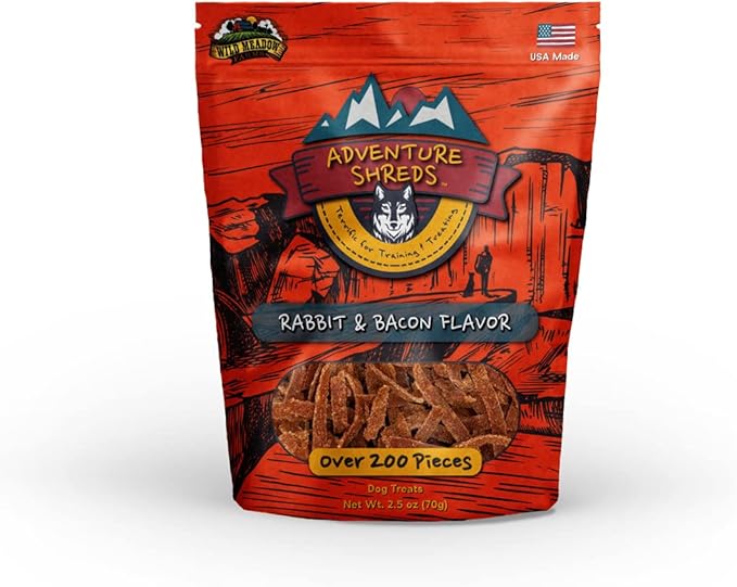 Wild Meadow Farms - Adventure Shreds Rabbit & Bacon Dog Treats, Soft & Thin Dog Treats for Training & Rewards, Grain-Free Snacks for Pets of All Breeds and Ages - 2.5 Ounce Pouch