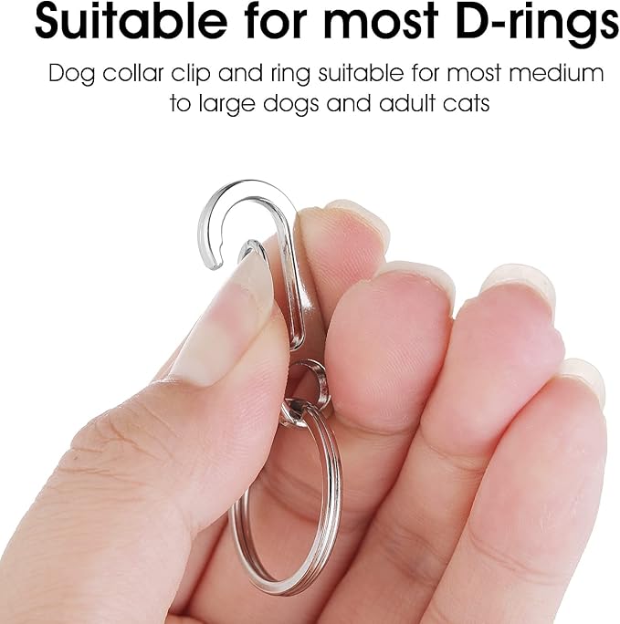 Dog Tag Clips with Keychains, Durable Dog ID Tag with Tag Rings Stainless Steel Pet Tag Clip for Large Dogs Collar Harnesses 1.3 x 0.6 in 6 Clips 18 Rings