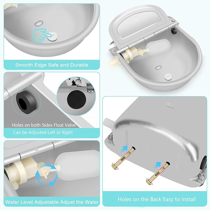 Automatic Water Bowl Dispenser for Dog, 304 Stainless Steel Animal Waterer Kit with Float Valve,for Livestock,Horse,Dog,Goat,Pig, Chicken, Animals Drinking Water Trough