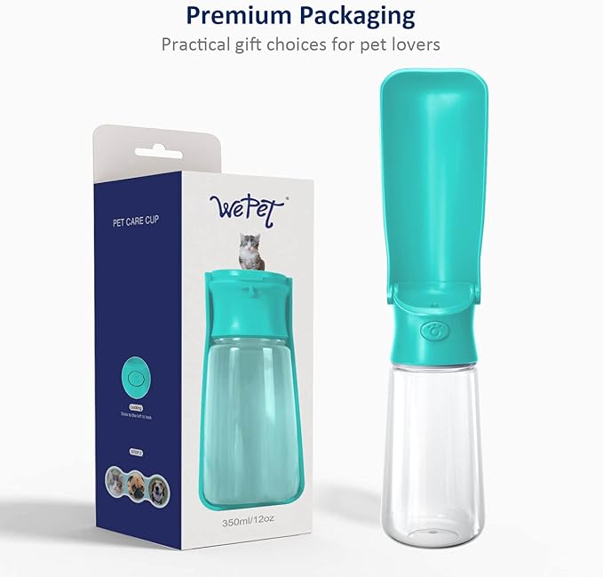 WePet Foldable Portable Dog Water Bottle Puppy Water Dispenser with Drinking Feeder, 19 OZ, High-temperature Resistant Leak Proof for Pets Outdoor Walking, Hiking, Travel, Food Grade Plastic BPA Free
