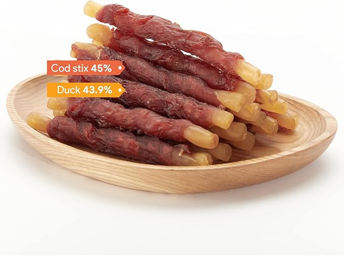 Jungle Calling Duck Wrapped Cod Sticks Dog Treats, Rawhide Free Training Rewards Snacks for Dogs, Natural Chewy Sticks Treats, 10.6oz