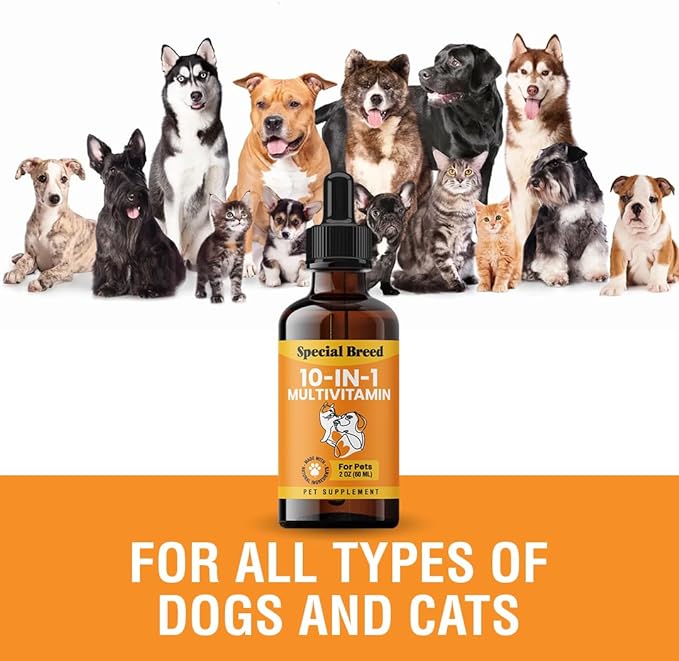 10-in-1 Liquid Multivitamin for Dogs and Cats, 2 Ounce Multi Vitamin Supplement, Vitamin for Dogs, Vitamins for Cats, with Glucosamine & Cranberry, 2 oz