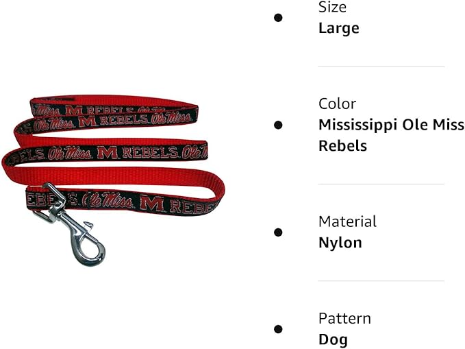Pets First Collegiate Pet Accessories, Dog Leash, Mississippi Ole Miss Rebels, Large