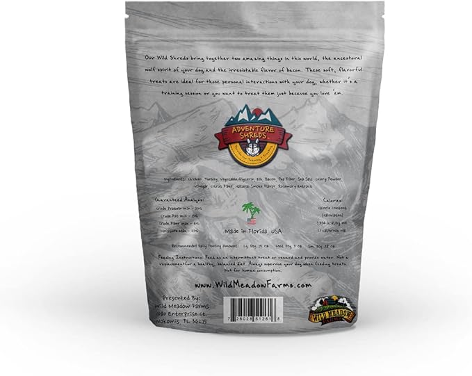 Wild Meadow Farms - Adventure Shreds Elk & Bacon Dog Treats, Soft & Thin Dog Treats for Training & Rewards, Grain-Free Snacks for Pets of All Breeds and Ages - 2.5 Ounce Pouch