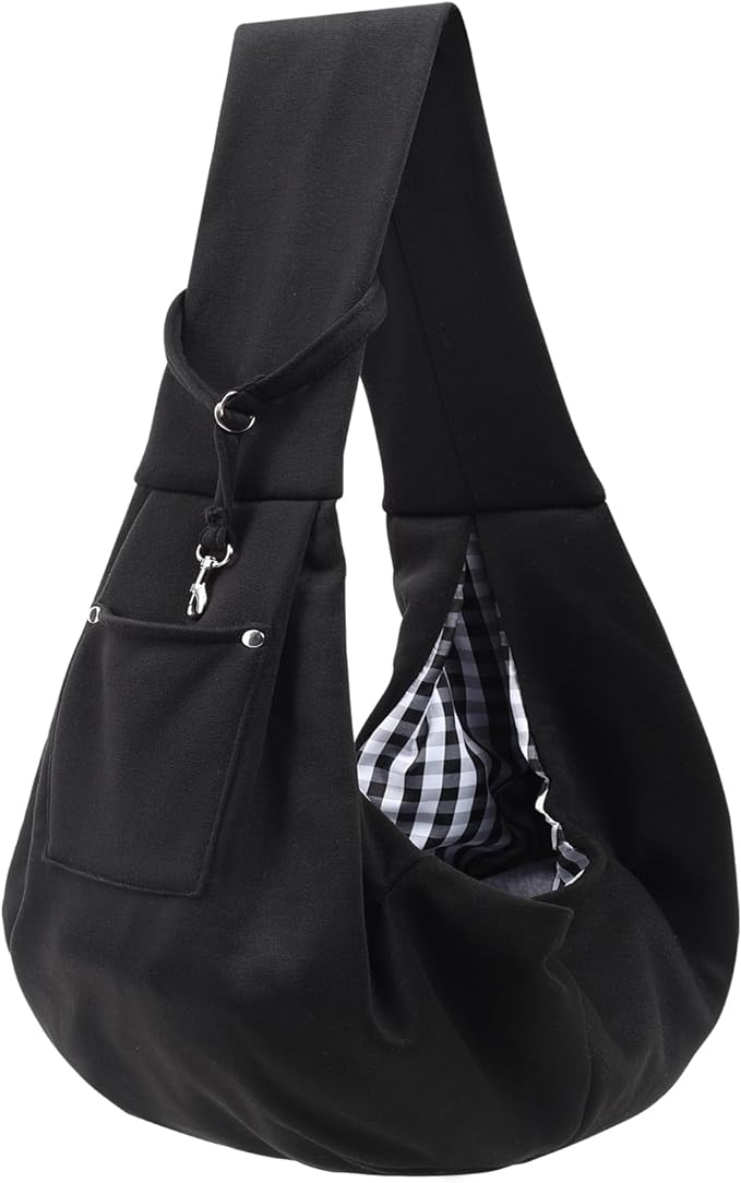 Dog Carrier Sling - Reversible Puppy Carrier Purse with Storage Pocket, Hand-Free Dog Sling Carrier for Carry Small Dogs and Cats,Travel Safety Harness, Dog and cat Harness (Black)