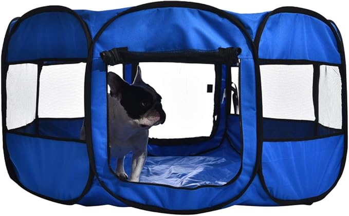 Amazon Basics Octagonal Portable Soft Pet Playpen, 45", Blue