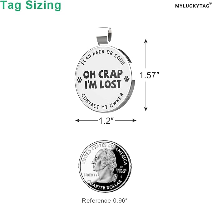MYLUCKYTAG QR Code Pet ID Tags Dog Tags - Pet Online Profile - Scan QR Receive Instant Pet Location Alert Email