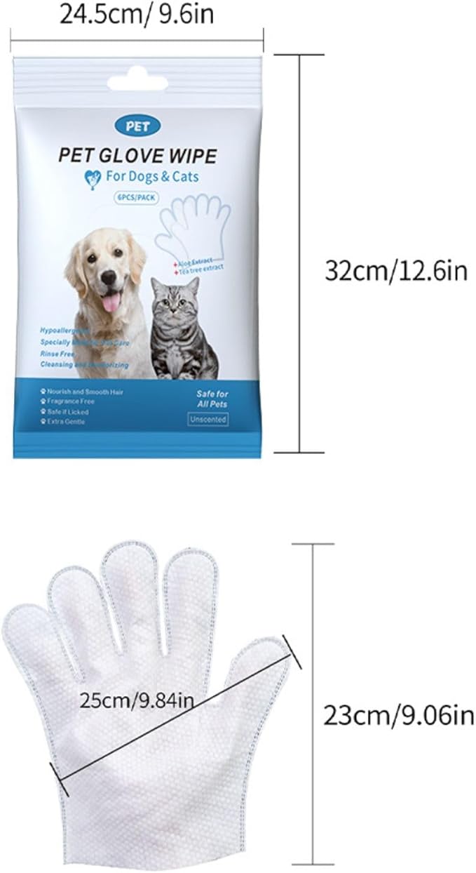 Pet Bath Wipes for Dogs and Cats 6 PCS,Dog wipes thickened material Cleaning Deodorizing Bathing Wipes Dog washing gloves Nourishing Grooming Fur,for Daily Care and Traveling Give your pet 6 baths!