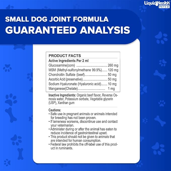 LIQUIDHEALTH 2 Oz Dog Glucosamine Drops Joint Juice, Chondroitin Hip and Joints Relief Vitamin Supplement Formula, Hyaluronic Acid - Small Dogs Canines Puppies - (2 Pack)