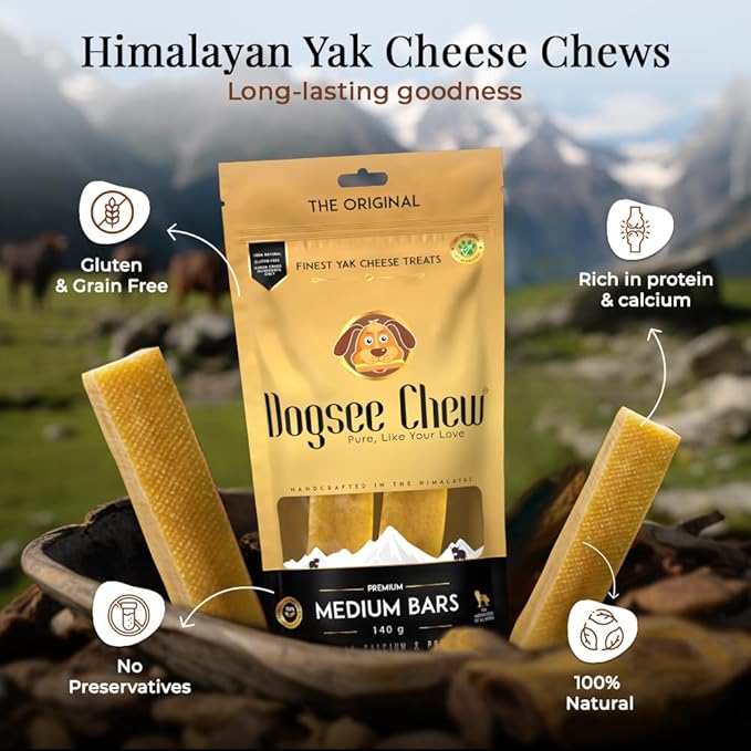 Dogsee Himalayan Yak Cheese Dental Chews for Dogs (Medium - 2 Chews) | All-Natural | Made in Himalayan Regions | Original Yak Cheese Dental Chews