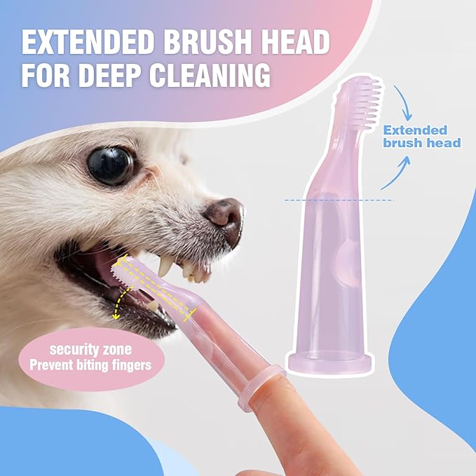 Pet Dental Care Kit | Cat Finger Toothbrush | Small Dogs & Cats | Secure Grip Thumb Brushes | Gentle Silicone Bristles | Anti-Bite & Extended Design
