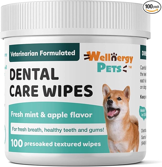 Dental Wipes for Dogs and Cats - No Brush Formula; Improve Oral Hygiene and Health; Freshen Breath; Fresh Mint Flavor. 100 Wipes.