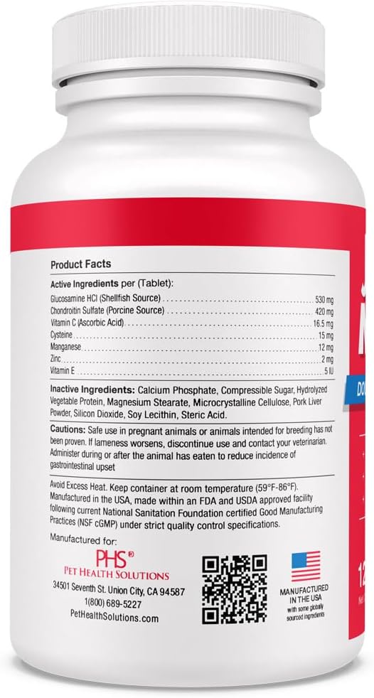 Double Strength Chewable Tablets for Dogs, Glucosamine, Chondroitin, Vitamins & Antioxidants, Hip & Joint Pain Relief & Support Supplement - Veterinarian Formulated, Made in USA, 120 Tablets