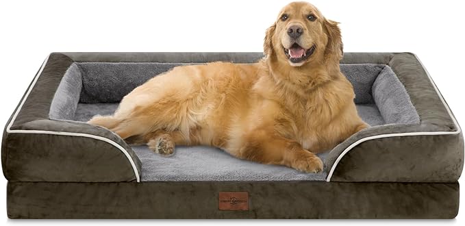 XL Dog Bed for Extra Large Dogs, Waterproof Orthopedic Foam Dog Beds with Bolster, Washable Dog Bed Sofa Pet Bed with Removable Cover & Non-Slip Bottom(X-large,Dark Green)