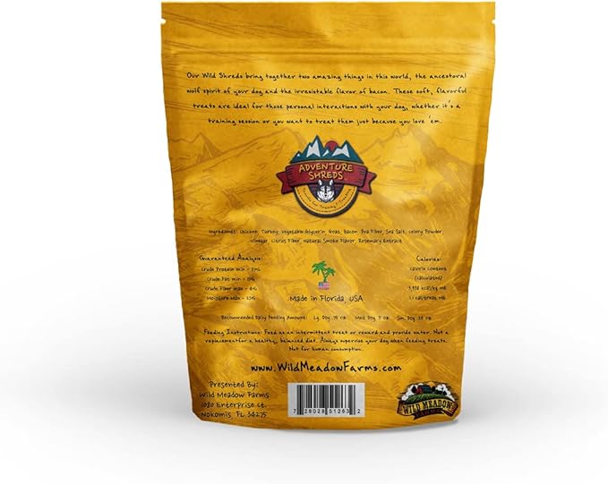 Wild Meadow Farms - Adventure Shreds Goat & Bacon Dog Treats, Soft & Thin Dog Treats for Training & Rewards, Grain-Free Snacks for Pets of All Breeds and Ages - 2.5 Ounce Pouch
