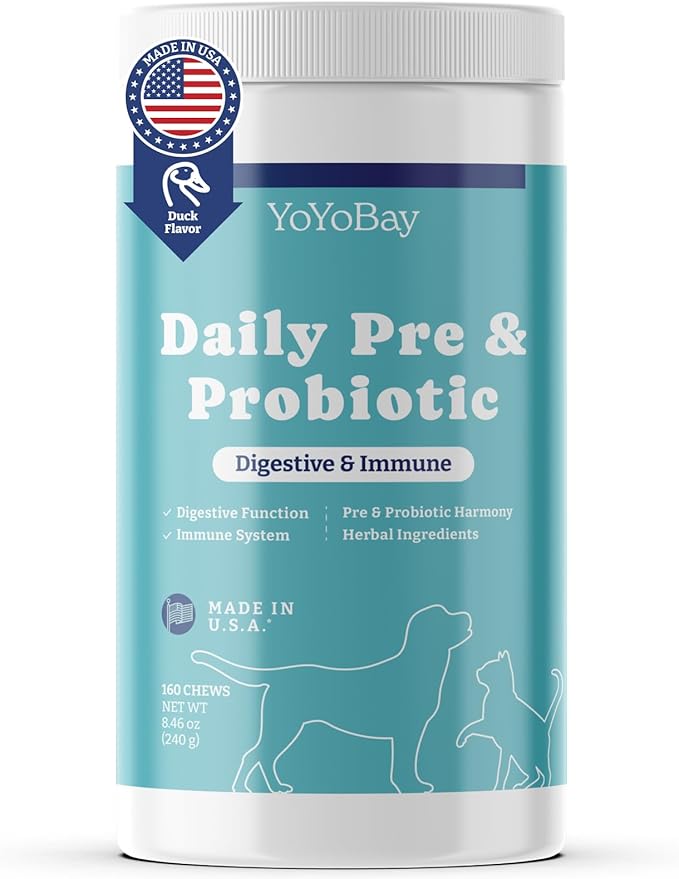 Probiotics for Dogs, Daily Dog Probiotics and Prebiotic with Natural Ingredients, for Gut Health and Digestive Health, Support Immune System, Maintain Skin & Coat Health, Duck Flavor, 160 Soft Chews