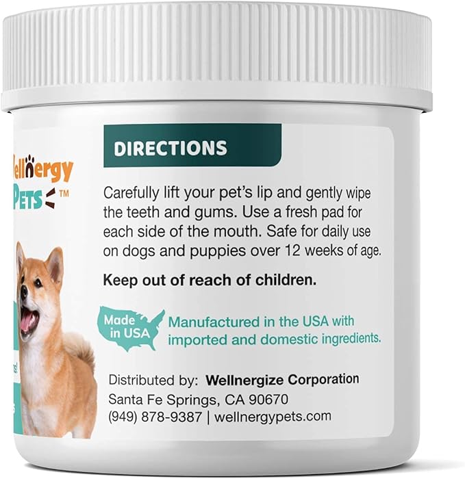 Dental Wipes for Dogs and Cats - No Brush Formula; Improve Oral Hygiene and Health; Freshen Breath; Fresh Mint Flavor. 100 Wipes.