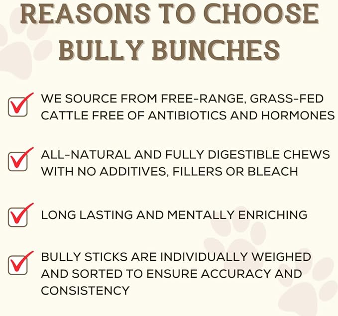 Bully Bunches Premium 12 Inch Standard Odor-Free Bully Sticks for Small & Medium Dogs - Long Lasting Chew Bones - All Natural & Single Ingredient, 100% Beef Dog Treat, Rawhide Free (20 Pk)
